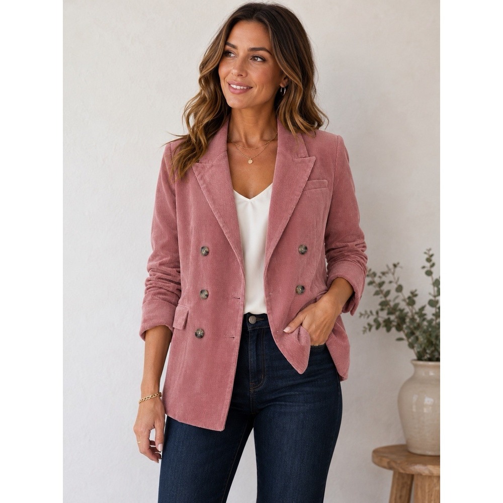 Banana Republic Rivioli Corduroy Double Breasted Blazer Womens 18 Pink Blush